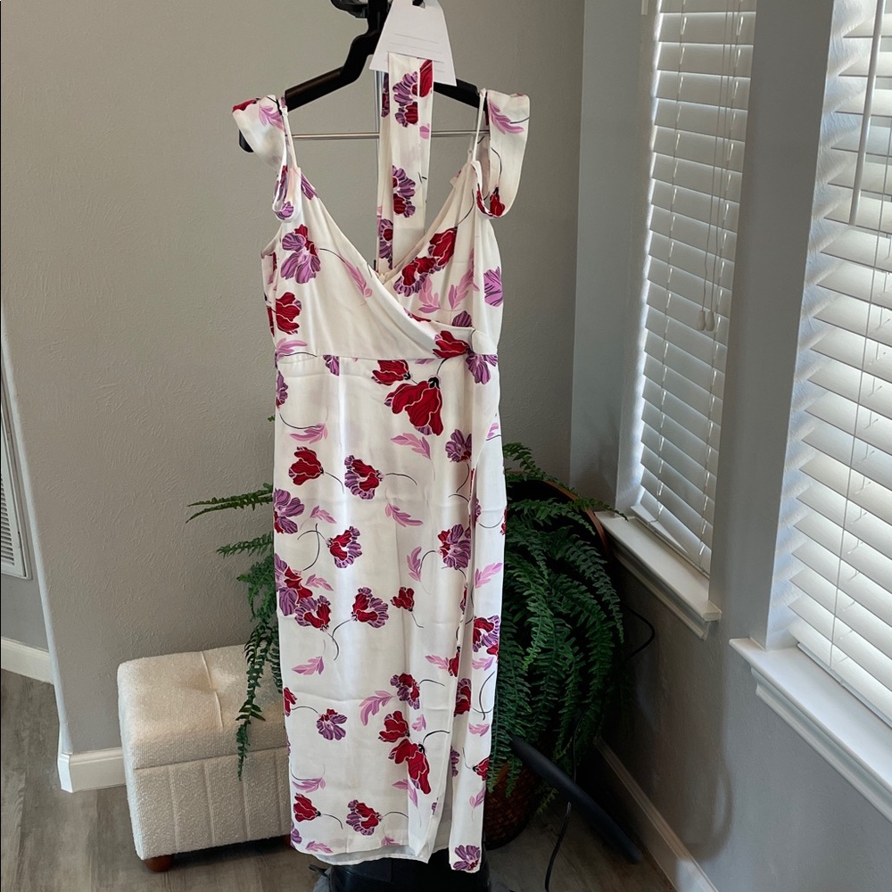 Bardot White Dress with Pink & Red Floral Print